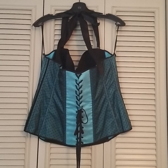Intimate Attitudes Teal and Black Corset - Picture 3 of 5